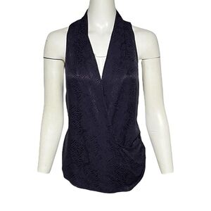 Ramy Brook Meredeth Python Dark Blue Sleeveless Halter Neck Top Size Small